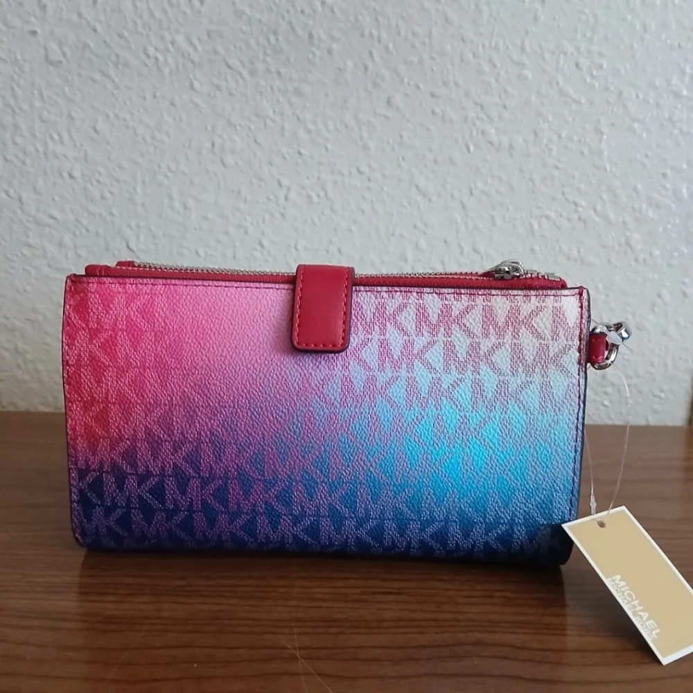 Nwt Michael Kors Jet Set Large Ombré Signature Logo Wristlet - Picture 2 of 4